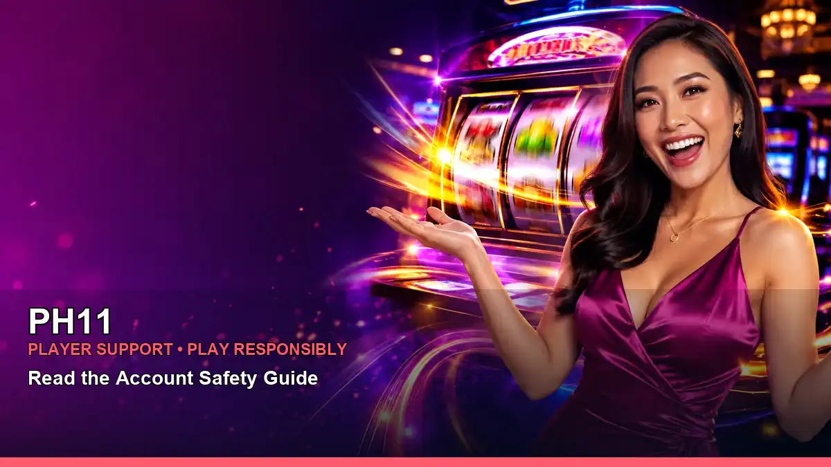 PH11 casino information with celebratory free spins imagery for Philippine players
